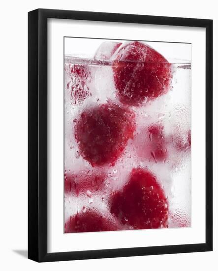 A Glass of Water with Raspberry Ice Cubes-Nadja Walger-Framed Photographic Print