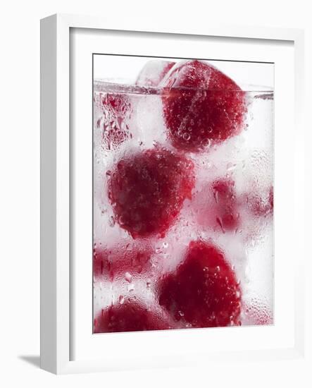 A Glass of Water with Raspberry Ice Cubes-Nadja Walger-Framed Photographic Print