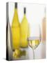 A Glass of White Wine and Wine Bottles in Background-Ulrike Koeb-Stretched Canvas