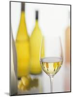 A Glass of White Wine and Wine Bottles in Background-Ulrike Koeb-Mounted Photographic Print