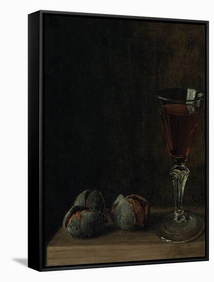 A Glass of Wine with Walnuts on a Table-Balthasar Denner-Framed Stretched Canvas