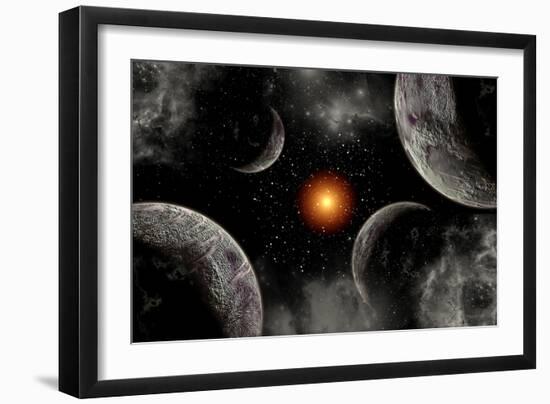 A Globular Star Cluster with a Red Giant Star and its Planetary System-null-Framed Art Print