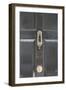 A Gold Door Knocker on a Black Panel Door, of a Residential House-Natalie Tepper-Framed Photo