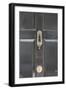 A Gold Door Knocker on a Black Panel Door, of a Residential House-Natalie Tepper-Framed Photo