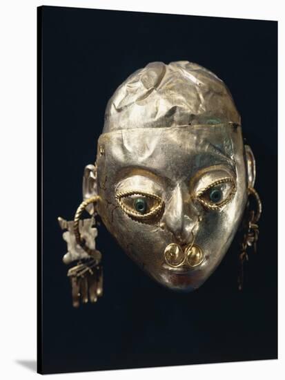 A Gold-Leaf Female Head with Turquoise, Nariquera-null-Stretched Canvas