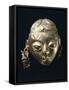 A Gold-Leaf Female Head with Turquoise, Nariquera-null-Framed Stretched Canvas