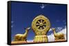 A Golden Dharma Wheel and Deer Sculptures-Simon Montgomery-Framed Stretched Canvas