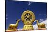 A Golden Dharma Wheel and Deer Sculptures-Simon Montgomery-Stretched Canvas