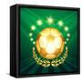 A Golden Soccer Ball with Laurel Wreath Against Shining Stars and Green-Olena Bogadereva-Framed Stretched Canvas