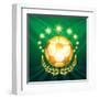 A Golden Soccer Ball with Laurel Wreath Against Shining Stars and Green-Olena Bogadereva-Framed Art Print