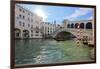 A gondolier rowing under Rialto Bridge in Venice, UNESCO World Heritage Site, Veneto, Italy, Europe-Nando Machado-Framed Photographic Print