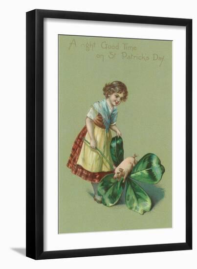 A Good Time on St. Patricks Day, Pig and Giant Shamrock-null-Framed Art Print