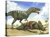 A Gorgosaurus Libratus Stands Over the Dead Body of a Centrosaurus-Stocktrek Images-Stretched Canvas