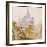 A Gothic Cathederal Near Bauman; Eine Gotische Kathedrale Hinter Baumen, 1814-15-Karl Friedrich Schinkel-Framed Giclee Print