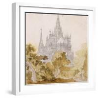 A Gothic Cathederal Near Bauman; Eine Gotische Kathedrale Hinter Baumen, 1814-15-Karl Friedrich Schinkel-Framed Giclee Print