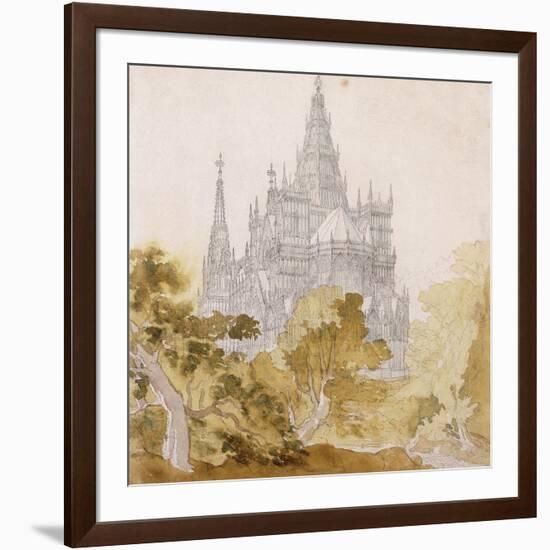 A Gothic Cathederal Near Bauman; Eine Gotische Kathedrale Hinter Baumen, 1814-15-Karl Friedrich Schinkel-Framed Giclee Print