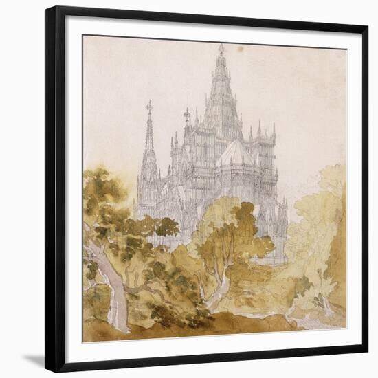 A Gothic Cathederal Near Bauman; Eine Gotische Kathedrale Hinter Baumen, 1814-15-Karl Friedrich Schinkel-Framed Giclee Print