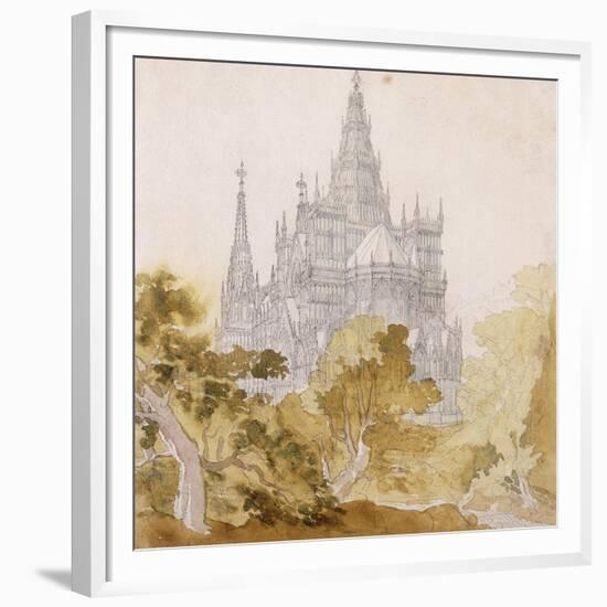 A Gothic Cathederal Near Bauman; Eine Gotische Kathedrale Hinter Baumen, 1814-15-Karl Friedrich Schinkel-Framed Giclee Print