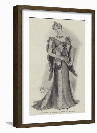 A Gown of Black Chiffon and Lace-null-Framed Giclee Print