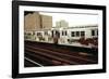 A Graffiti Painted Subway Train with Housing Projects in the Background, May 1973-null-Framed Photo