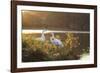 A Great Egret and Snow Goose Rest by the Lake in Ibirapuera Park at Sunset-Alex Saberi-Framed Photographic Print