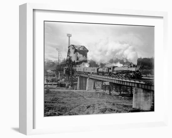 A Great Northern Railway Train on the G.N.R. Bridge across the Lake Washington Ship Canal in Ballar-Ashael Curtis-Framed Giclee Print