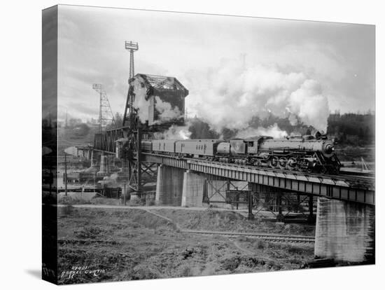 A Great Northern Railway Train on the G.N.R. Bridge across the Lake Washington Ship Canal in Ballar-Ashael Curtis-Stretched Canvas