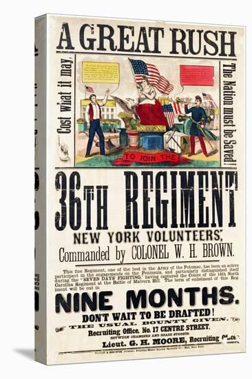 A Great Rush', Recruitment Poster for 36th Regiment, Published by Baker and Goodwin-null-Stretched Canvas
