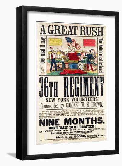 A Great Rush', Recruitment Poster for 36th Regiment, Published by Baker and Goodwin-null-Framed Giclee Print