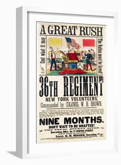 A Great Rush', Recruitment Poster for 36th Regiment, Published by Baker and Goodwin-null-Framed Giclee Print