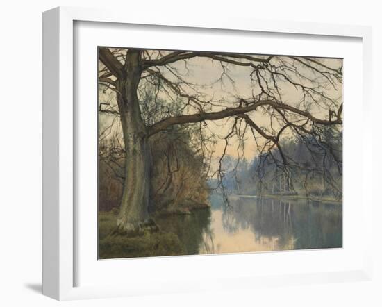 A Great Tree on a Riverbank, 1892 (Pencil, Pen and Black Ink and W/C on Paper)-William Fraser Garden-Framed Giclee Print