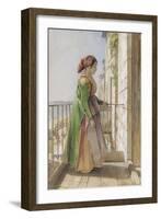 A Greek Girl Standing on a Balcony, C.1840 (W/C and Gouache over Graphite on Paper)-John Frederick Lewis-Framed Giclee Print