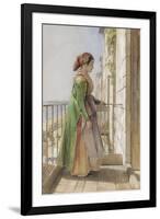 A Greek Girl Standing on a Balcony, C.1840 (W/C and Gouache over Graphite on Paper)-John Frederick Lewis-Framed Giclee Print