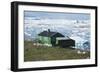 A Green House on the Shore with Icebergs in the Sea, Ilulissat, West Greenland-Natalie Tepper-Framed Photo