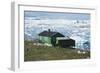 A Green House on the Shore with Icebergs in the Sea, Ilulissat, West Greenland-Natalie Tepper-Framed Photo