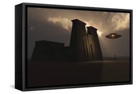 A Grey Alien and its Flying Saucer Visiting the Site of an Ancient Egyptian Temple-Stocktrek Images-Framed Stretched Canvas