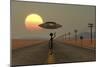 A Grey Alien Hitching a Ride from a Passing Ufo-Stocktrek Images-Mounted Art Print