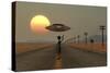 A Grey Alien Hitching a Ride from a Passing Ufo-Stocktrek Images-Stretched Canvas