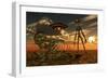 A Grey Alien Looking at Humanoid Remains as a Ufo Flys Overhead-Stocktrek Images-Framed Premium Giclee Print