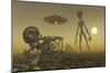 A Grey Alien Looking at Humanoid Remains as a Ufo Flys Overhead-Stocktrek Images-Mounted Art Print