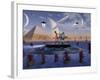 A Grey Alien Visits the Site of Three Pyramids on an Alien World-Stocktrek Images-Framed Photographic Print