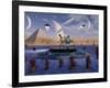 A Grey Alien Visits the Site of Three Pyramids on an Alien World-Stocktrek Images-Framed Photographic Print