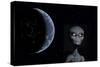 A Grey Alien with Planet Earth in the Background-null-Stretched Canvas