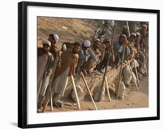 A Group of Afghan Construction Daily Workers Wait to be Hired-null-Framed Photographic Print