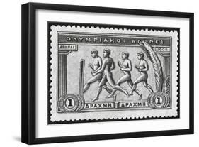 A Group Of Athletes Running, Greece 1906 Olympic Games, 1 Drachma, Unused Stamp Design-null-Framed Giclee Print