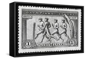 A Group Of Athletes Running, Greece 1906 Olympic Games, 1 Drachma, Unused Stamp Design-null-Framed Stretched Canvas