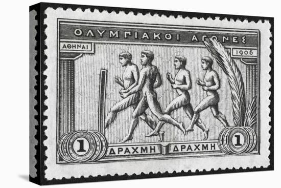 A Group Of Athletes Running, Greece 1906 Olympic Games, 1 Drachma, Unused Stamp Design-null-Stretched Canvas