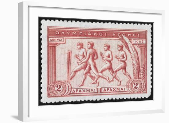 A Group Of Athletes Running, Greece 1906 Olympic Games, 2 Drachma, Unused Stamp Design-null-Framed Giclee Print