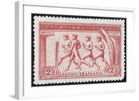 A Group Of Athletes Running, Greece 1906 Olympic Games, 2 Drachma, Unused Stamp Design-null-Framed Giclee Print