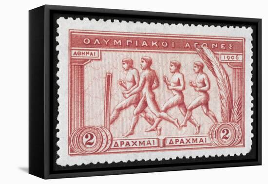 A Group Of Athletes Running, Greece 1906 Olympic Games, 2 Drachma, Unused Stamp Design-null-Framed Stretched Canvas